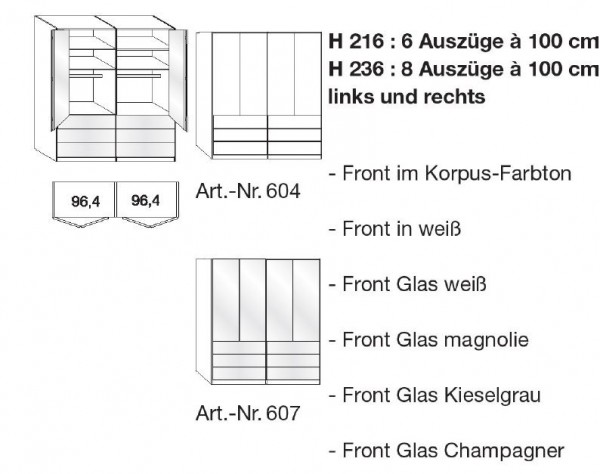 Wiemann Loft - Gleittüren-Panorama-Funktionsschrank - 6 Auszüge - BxH: 200x216cm