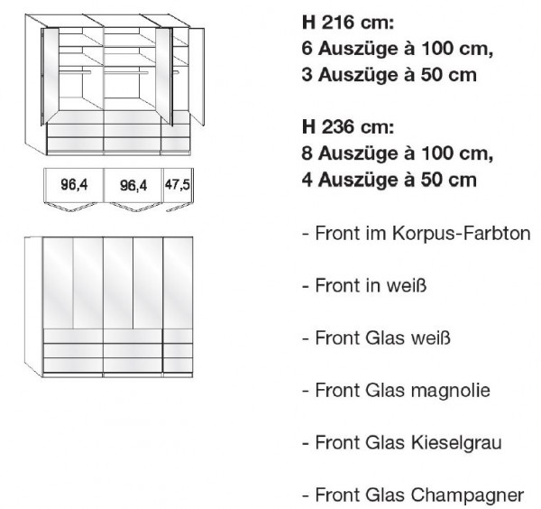 Wiemann Loft - Gleittüren-Panorama-Funktionsschrank - 9 Auszüge - BxH: 250x216cm