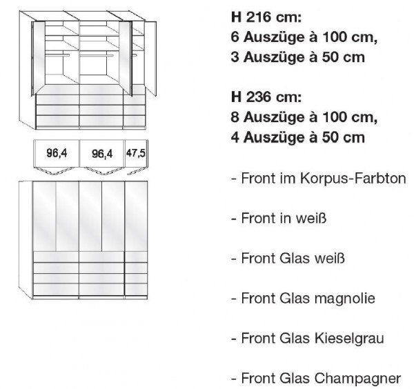 Wiemann Loft - Gleittüren-Panorama-Funktionsschrank - 12 Auszüge - BxH: 250x236cm