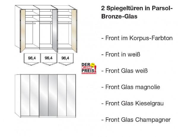 Wiemann Loft - Gleittüren-Panoramaschrank - 2 Spiegeltüren - BxH: 300x236cm