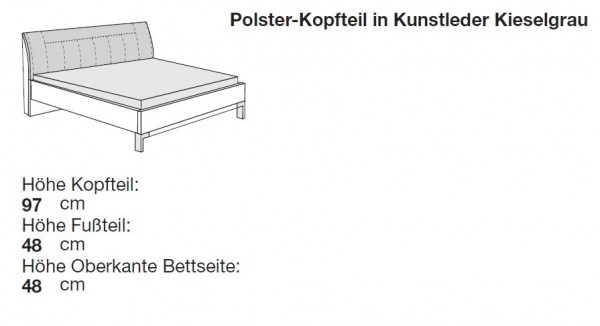 Wiemann Loft - Futonbett - Polster-Kopfteil in Kunstleder Kieselgrau - Fußteilhöhe 48 cm