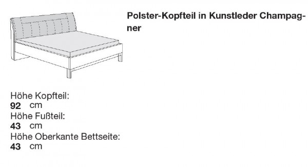 Wiemann Loft - Futonbett - Polster-Kopfteil in Kunstleder Champagner - Fußteilhöhe 43 cm