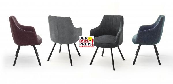 MCA drehbarer 4-Fuß Stuhl / Armlehnstuhl Sassello mit Luxus-Komfortsitz in Chenille Optik 2-ER Set