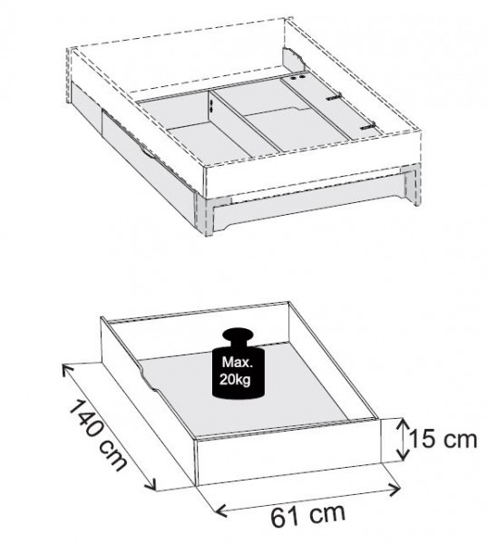 Wiemann Loft - Großraum-Bettschubkasten für Fußteilhöhe 43 cm