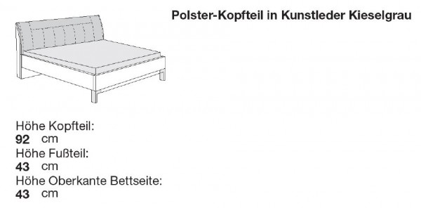 Wiemann Loft - Futonbett - Polster-Kopfteil in Kunstleder Kieselgrau - Fußteilhöhe 43 cm
