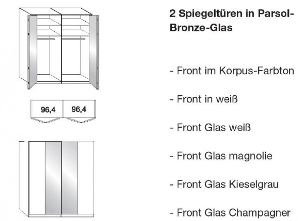 Wiemann Loft - Gleittüren-Panoramaschrank - 2 Spiegeltüren - BxH: 200x216cm