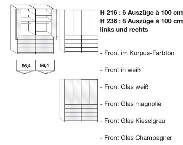 Wiemann Loft - Gleittüren-Panorama-Funktionsschrank - 8 Auszüge - BxH: 200x236cm
