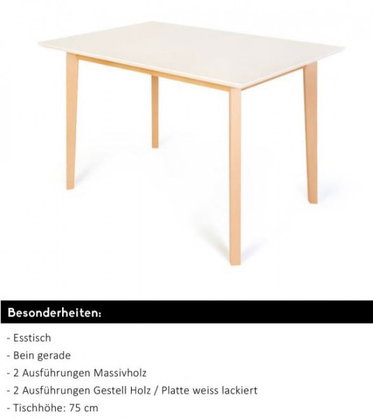 Standard - Esstisch Bonny, Tischplatte weiß - mit fester Platte