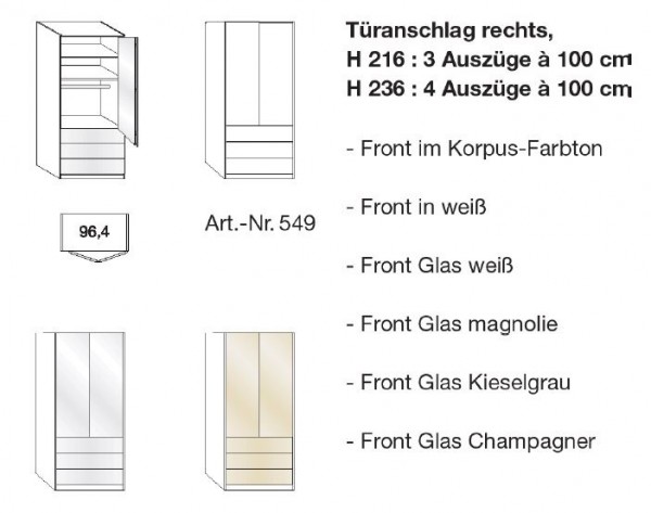 Wiemann Loft - Gleittüren-Panorama-Funktionsschrank - Türanschlag rechts - BxH: 100x216cm