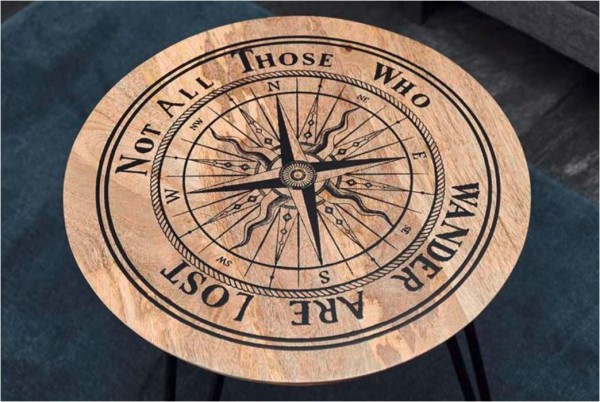 MCA Beistelltisch / Couchtisch Nevis Tischplatte mit Kompass Motivdruck