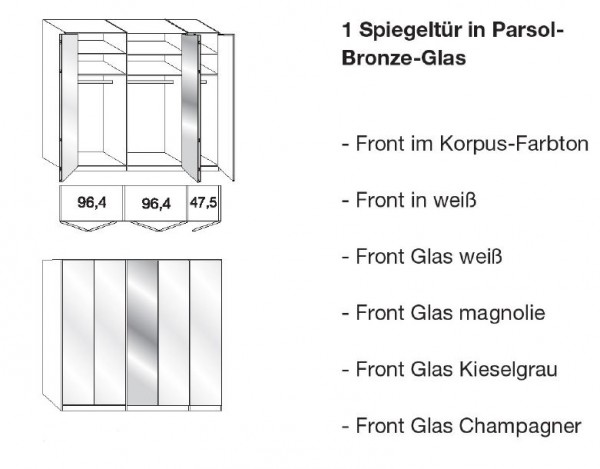 Wiemann Loft - Gleittüren-Panoramaschrank - 1 Spiegeltür - BxH: 250x216cm
