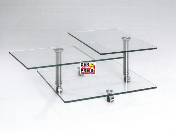 Hasse Glas-Couchtisch - Modell 8396 - Tischplatten schwenkbar, Bodenplatte Glas