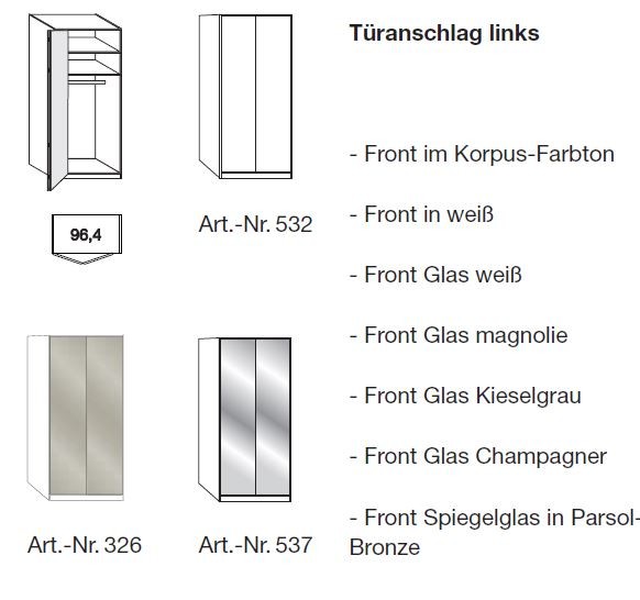 Wiemann Loft - Gleittüren-Panoramaschrank - Türanschlag links - BxH: 100x216cm