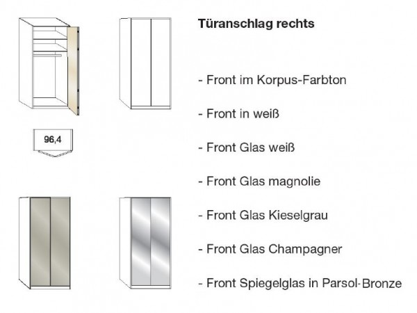 Wiemann Loft - Gleittüren-Panoramaschrank - Türanschlag rechts - BxH: 100x236cm
