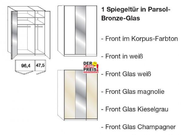 Wiemann Loft - Gleittüren-Panoramaschrank - 1 Spiegeltür - BxH: 150x236cm