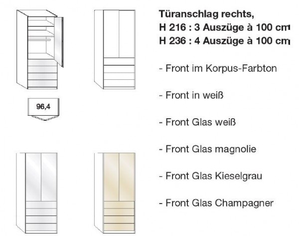 Wiemann Loft - Gleittüren-Panorama-Funktionsschrank - Türanschlag rechts - BxH: 100x236cm