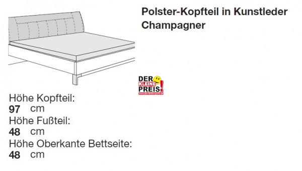 Wiemann Loft - Futonbett - Polster-Kopfteil in Kunstleder Champagner - Fußteilhöhe 48 cm